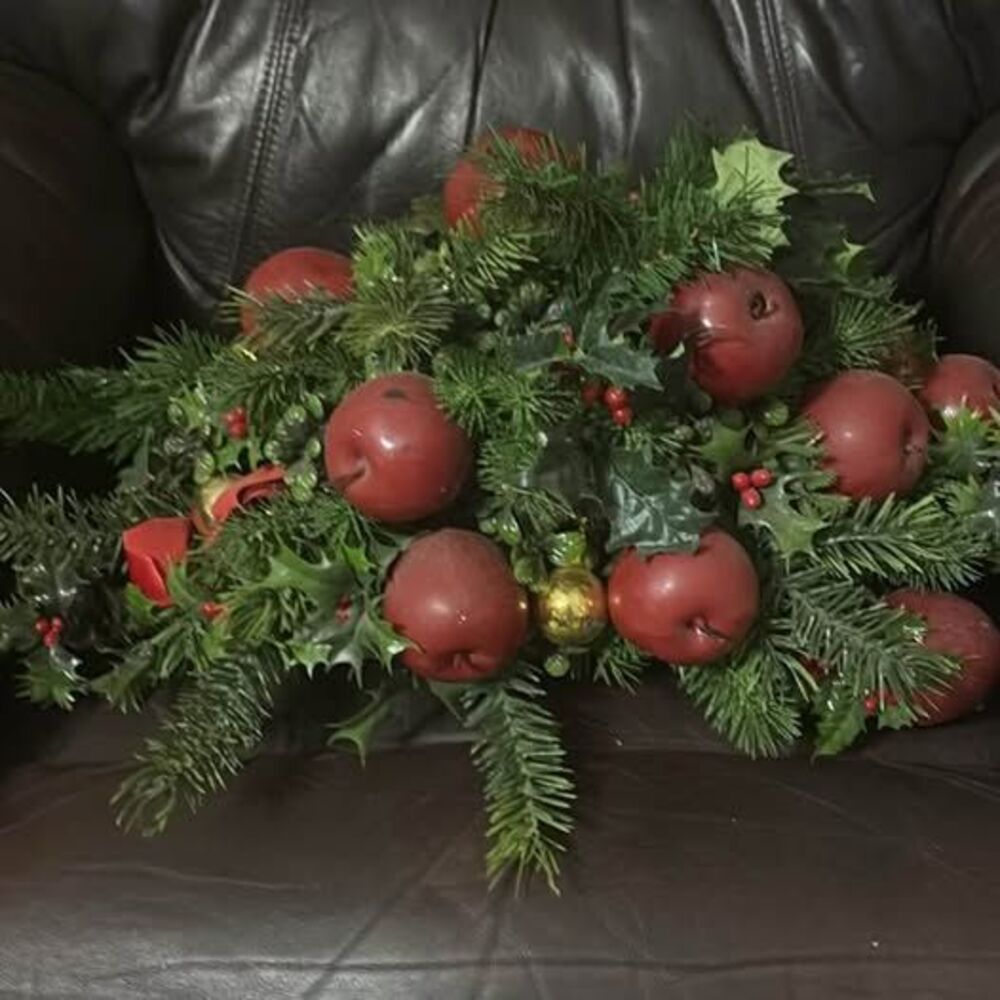 Artificial Christmas Apple and Holly Centerpiece
